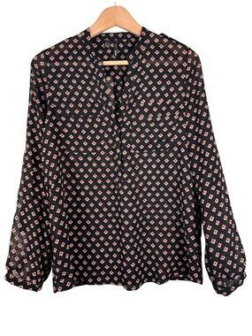 Mango MNG Casuals Sheer Popover Blouse XXS Long Sleeve Sheer Navy Blue Red
